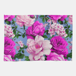 Linge De Cuisine Grande Fleur Rose rétro violet