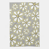 Linge De Cuisine Grande marguerite blanche moderne gris (Vertical)