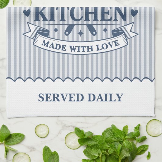 Linge De Cuisine Grandmas Kitchen Blue Stripes Customizable (Plié)