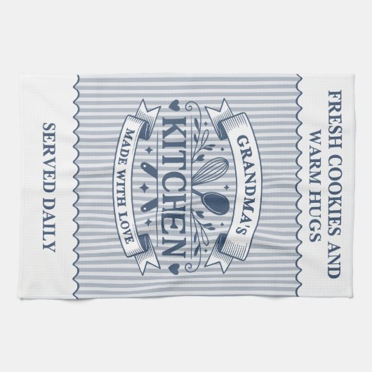 Linge De Cuisine Grandmas Kitchen Blue Stripes Customizable (Horizontal)