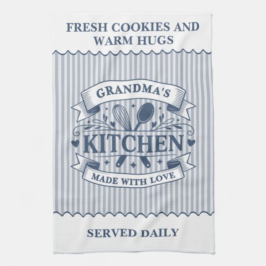 Linge De Cuisine Grandmas Kitchen Blue Stripes Customizable (Vertical)