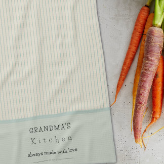 Linge De Cuisine Grandma's Kitchen personnalisé Crème et rayures bl
