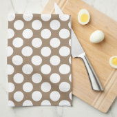 Linge De Cuisine Grands points rétro - blanc et taupe (Quart Plié)