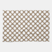 Linge De Cuisine Grands points rétro - blanc et taupe (Horizontal)