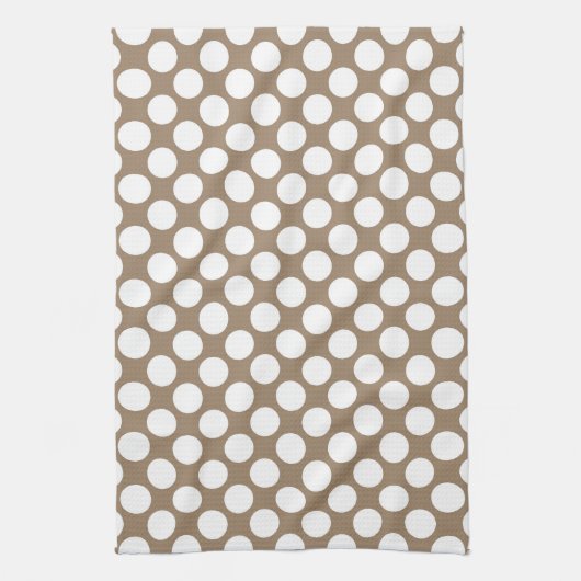 Linge De Cuisine Grands points rétro - blanc et taupe (Vertical)