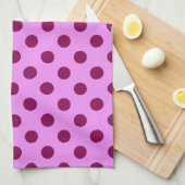 Linge De Cuisine Grands points rétro - prune sur un arrière - plan  (Quart Plié)