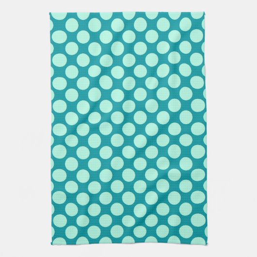 Linge De Cuisine Grands points rétro - turquoise et aqua (Vertical)