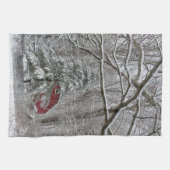 Linge De Cuisine Grange rouge neigeuse (Horizontal)