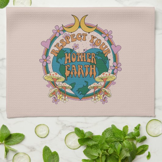 Linge De Cuisine Graphique de la Terre mère rétro des années 70 (Plié)