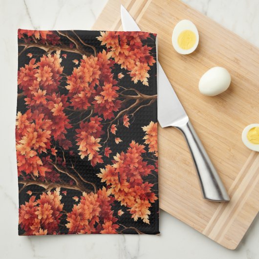 Linge De Cuisine Graphique Motif sans couture Red Fall Maple Tree (Quart Plié)