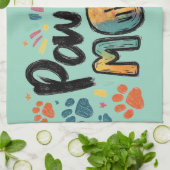Linge De Cuisine Graphique Whimsical "Pawsome MOM" avec pattes colo (Plié)