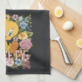 Linge De Cuisine Graphisme de broderie florale TWEETY™ (Quart Plié)