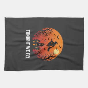 Linge De Cuisine Graphisme de sorcière d'Halloween volant la nuit_1