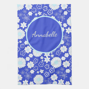 Linge De Cuisine Gras Bleu Fleurs Florales Motif Nommé