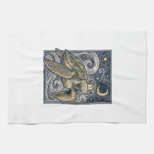 Linge De Cuisine Gravure ancienne tortue marine nuit étoilée