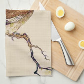 Linge De Cuisine Gravure sur bois japonaise d'un pinson, marron et  (Quart Plié)