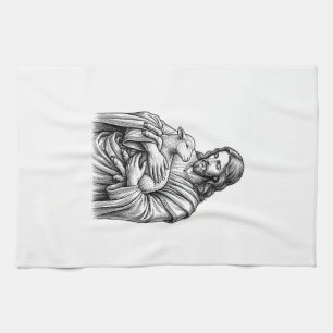 Linge De Cuisine Gravure Vintage Berger Tenant un Agneau Vecteur De