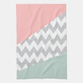 Linge De Cuisine Gray Chevron - Mint et Corail (Vertical)