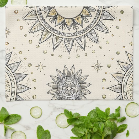Linge De Cuisine Gray Gold Mandala Pattern Monogram (Plié)