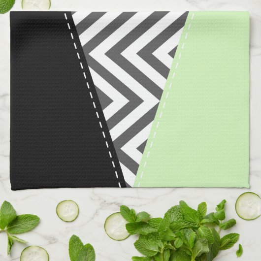 Linge De Cuisine Gray Zigzag, Gray Chevron, Zigzag Pattern, Mint (Plié)