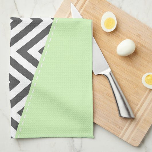 Linge De Cuisine Gray Zigzag, Gray Chevron, Zigzag Pattern, Mint (Quart Plié)