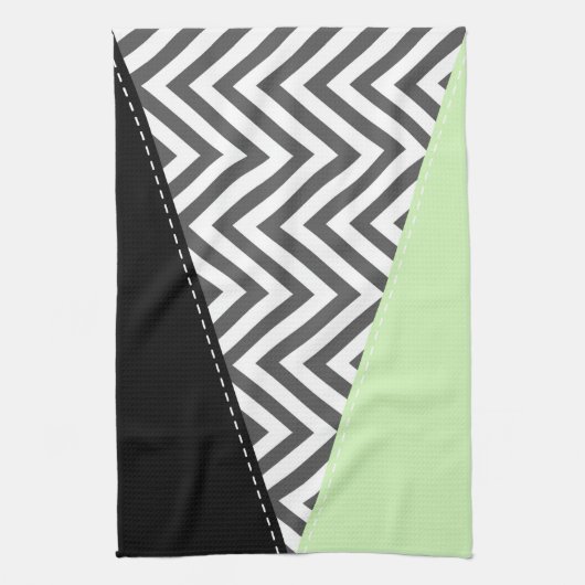 Linge De Cuisine Gray Zigzag, Gray Chevron, Zigzag Pattern, Mint (Vertical)