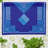 Linge De Cuisine Grec Mander - Clé grecque - Nuances de bleu (Plié)