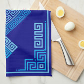 Linge De Cuisine Grec Mander - Clé grecque - Nuances de bleu (Quart Plié)