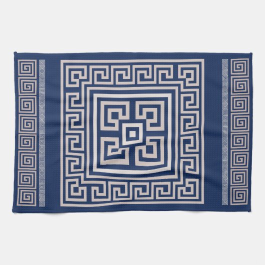 Linge De Cuisine Grec Meander - Grec Key - Bleu et Beige (Horizontal)