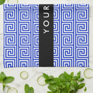 Linge De Cuisine Grec Meander Key Blue, Votre Nom, Personnaliser