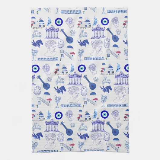 Linge De Cuisine Grèce Bleu et Blanc (Vertical)