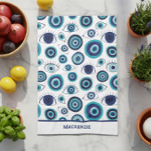 Linge De Cuisine Greek Evil Eye Pattern Custom Blue White 
