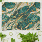 Linge De Cuisine Green and White Marble with Gold Accents (Plié)