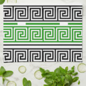 Linge De Cuisine Green Black White Greek Key Fret Pattern Design (Plié)