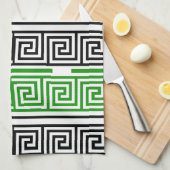 Linge De Cuisine Green Black White Greek Key Fret Pattern Design (Quart Plié)