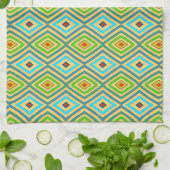 Linge De Cuisine Green Blue Geometrical Diamond Pattern (Plié)