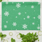 Linge De Cuisine Green Christmas Stars Snowflakes Motif (Plié)