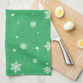Linge De Cuisine Green Christmas Stars Snowflakes Motif (Quart Plié)