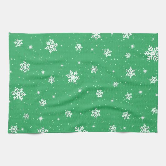 Linge De Cuisine Green Christmas Stars Snowflakes Motif (Horizontal)