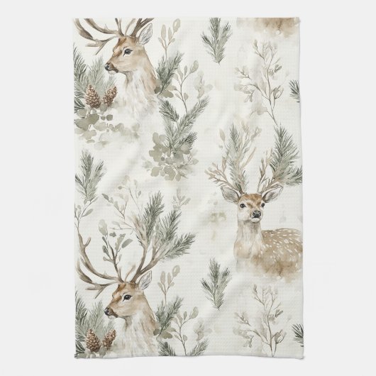 Linge De Cuisine Green Pine Cones Deer Christmas (Vertical)