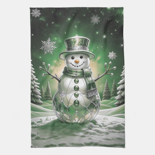 Linge De Cuisine Green Snowman Snowflakes Holiday Kitchen Towel (Vertical)