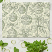 Linge De Cuisine Green Toile Christmas Bells & Ornaments Pattern 2 (Plié)