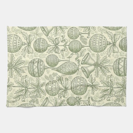 Linge De Cuisine Green Toile Christmas Bells & Ornaments Pattern 2 (Horizontal)