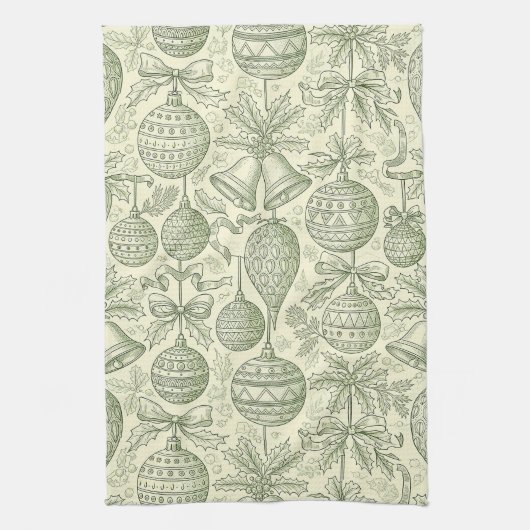 Linge De Cuisine Green Toile Christmas Bells & Ornaments Pattern 2 (Vertical)