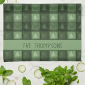 Linge De Cuisine Green Tree Plaid With Custom Family Name Christmas (Plié)