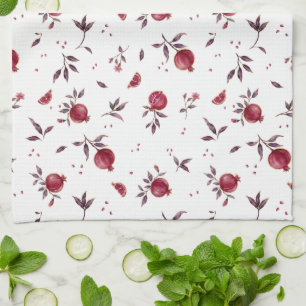 Linge De Cuisine Grenade aquarelle élégante bordeaux or Patte