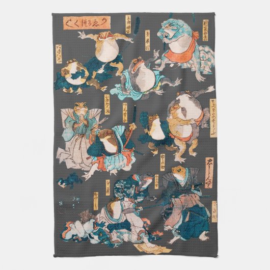 Linge De Cuisine Grenouille japonaise ukiyo-e Froggies (Vertical)