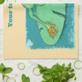 Linge De Cuisine Grenouille verte mignonne sur un tapis de nénuphar (Plié)