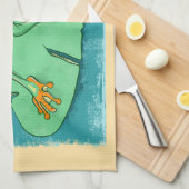 Linge De Cuisine Grenouille verte mignonne sur un tapis de nénuphar (Quart Plié)