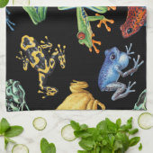 Linge De Cuisine Grenouilles sur noir (Plié)